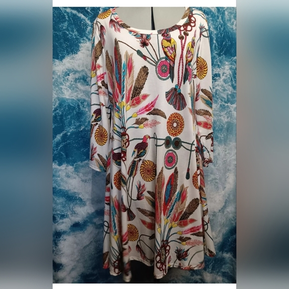 R.Rouge Women's Multicolor Polyester Round Neck Long Sleeve Knee Length Dress XL - Picture 1 of 6